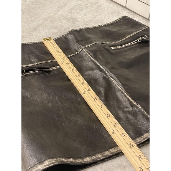 Isalis Skirt Womens Large Black Faux Leather Mini Zip Pocket Lined Moto Boho - Picture 8 of 11